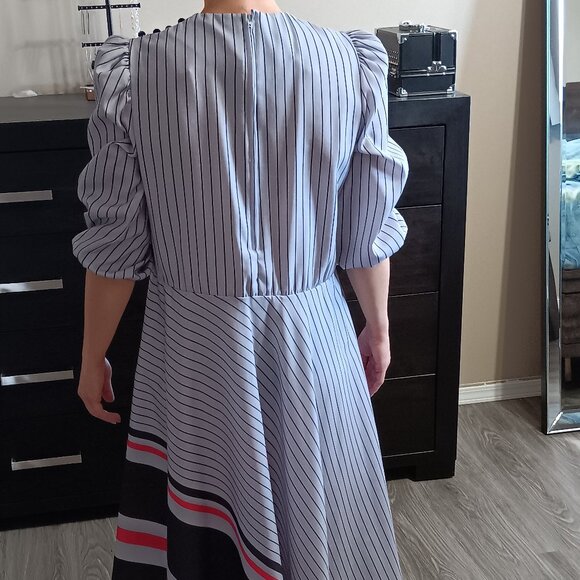 Vintage Encore Dress Gray Grey Black Red Striped New Wave 1980s 1990s 80s 90s M - Picture 3 of 4